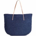 Merona  | Large Blue Straw Beach Tote Bag D32 Photo 0