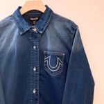 True Religion  Crystal Denim Button Up Shirt Western Rhinestone Cowgirl Photo 3