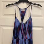 Parker  Miles Blue & Red Watercolor Ikat 100% Silk Maxi Dress Photo 2