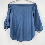 1.4.3. Story by Line Up 143 Story Chambray Off The Shoulder Top Side Slits 3/4 Tie Sleeves Blue Size S Photo 0