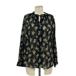 Vince Dandelion Poet Blouse Gathered Floral-Print Silk-Crepon Black Size Small Photo 2