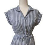 Japna  | 100% Cotton Beach Dress Blue Stripe with Pockets Tie Waist Size Small Photo 1