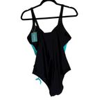 TASHEHE Women Turquoise Black Ruched Side One Piece Swimsuit L Blue Size L Photo 3