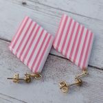 Vintage Stud Earrings Pink & White Striped Dangle Photo 1