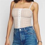 Reformation  Nadine Top Brown Plaid Smocked Square Neck Corset Style Size 4 Photo 0