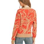 Abstract Hearts & Merci Red Tan Pullover Sweatshirt Sweater Photo 4