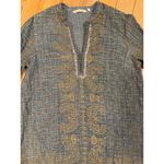 Soft Surroundings Petites Tunic Dress PL Gray Gold Embroidery V-Neck Photo 1