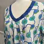 Gretchen Scott  Long Sleeve Tunic Top Blouse Floral Blue Green Cotton Medium M Photo 3