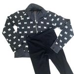 H&M Black White Cross Print Sweat Jacket with Black Leggings. Size Small. Photo 2