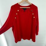 Lane Bryant  Red Crew Neck Sweater Gold Button Detail 3/4 Sleeve Plus Size 26/28 Photo 2