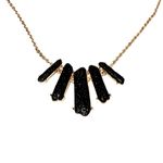 Sam Edelman NEW - Elegant Statement Black Druzy Stones & Gold Waterfall Pendants Necklace Photo 1