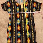 š Aztec boho cowgirl short sleeve v neck pullover mini dress small black blue Photo 3