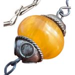 Vintage Silver Tone Egg Yolk Amber Resin Necklace Prayer Worry Beads Cage 24" Photo 5