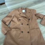 Avec Les Filles  Tan Faux Leather Double Breasted Trench Coat Women's XL no belt Photo 2