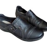 Clarks Cora Poppy Loafer Shoes Round Toe Slip On Full Grain Leather Black Size 8 Photo 0