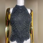 Papell Boutique  Shirt Womens Medium Halter Evening Metallic Sequins Cocktail Photo 0