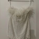 Retrofête Retrofete NWT XXLarge White Sequin Feather Strapless Torin Dress Photo 12