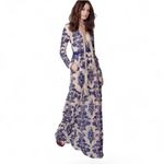 For Love & Lemons  TEMECULA MESH PURPLE NUDE MAXI LONG SLEEVE EMBROIDERED DRESS M Photo 1