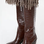 Loeffler Randall Lynn Snip Toe Croc Embossed Block Heel Boots Leather Sz 5.5 NIB Photo 0