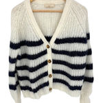 Sézane  Basile V-Neck Oversized Striped Cardigan | Sz Small | Ecru White & Navy Photo 0