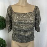 Anthropologie  Brown & Black Animal Print Short Sleeve Crop Top S Photo 0