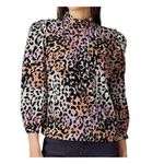 Veronica Beard  Shirt Womens 2 Purple Orange Leta Lety Top Animal Print Silk‎ Photo 0