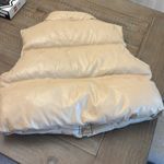 Olivaceous  liza faux leather cropped puffer vest in tan Photo 3