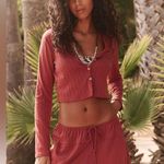 Free People Monica brick red cardigan short set small Photo 0