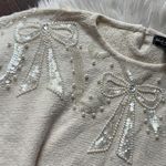 Vintage Cream Bow Embellished Sweater White Size M Photo 3