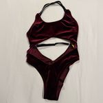 NEW SCHMINKE Burgundy Maroon Deep Red Velvet Cutout Strappy Pole Bodysuit S Photo 3