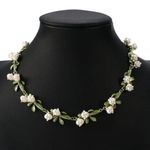 White Floral Leaf Necklace Trendy Alloy Enamel Lily Valley Gold Color Choker NEW Green Photo 1
