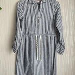 Tommy Hilfiger Tunic Shirt Dress Women Small Blue White Cinch Roll Linen Cotton Photo 0
