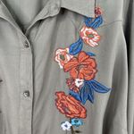 Jessica Simpson Plus 3X Shirt Green Olive Floral Embroidered Long Sleeve Tunic Photo 3