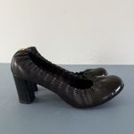 Tory Burch  Abbey 2 Mid Heel Black Leather Cap Toe Block Heel Pumps Photo 2