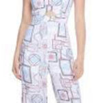 Guess Soliana Printed Wide Leg Jumpsuit Size Large Sweetheart Neck Peep Hole Photo 0