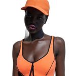 ZARA Swimwear Contrast Piping Bikini Zip Top in Neon Orange Photo 1
