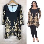 WHITE MARK 3/4 Sleeve Asymmetrical Black Printed Tunic NWT 1XL Size 1X Photo 1