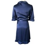 Hill House  Nima Silk Ruffle Wrap Mini Dress in Navy Blue Size Medium Photo 3