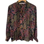 Anne Klein II Wool Silk Paisley Blouse Black Jewel-Tone Button Front Top Size 12 Photo 0