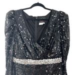 Mac Duggal NEW V Neck Sequin & Rhinestone Embellished High Slit Maxi Gown Black Photo 4