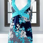 Jones New York Jones NY Floral Lace Trim Lingerie Satin Sleepwear Dress, Size XL Blue Multi Photo 7