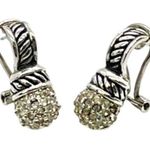 Vintage 90s Pave CZ Silver Tone Renaissance Revival Design Pierced Earrings Photo 4