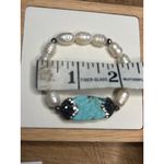 Turquoise & Pearl Stretch Bracelet With Swarovski Crystal Pave Accents White Photo 8