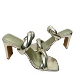 Open Edit  Sandals Size 6.5 Gold Metallic Twisted Double Strap‎ Slip On Heels Photo 3