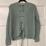 Lucky Brand  Tie Back 100%‎ Cotton Sage Sweater Size Medium Knitted Knit Sweater Photo 5