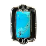 Vintage Southwestern Solid Silver Large Kingman Turquoise Totem Ring Size 5.5 Blue Photo 10