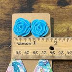 Statement Earring Set Bundle Rose Studs Floral Diamond Dangle Earrings Pink Blue Blue Photo 4