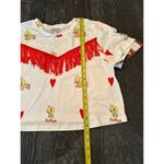 Urban Outfitters Unique Vintage Women's Tweety Bird Boxy T-Shirt White L Red Fringe Heart Graphic Photo 4