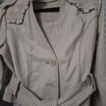 Bebe  Faux Leather Moto Jacket with Ruffle Trim & Belt Beige size Large Photo 1