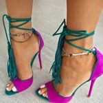 Chic Fuchsia Suede Fringe Sandals Concise Ultra High Heels Lace Photo 1